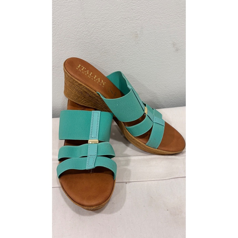 Italian Shoemakers Womens Turquoise Elastic Strap‎ Wedge Sandals Size 10 Italy